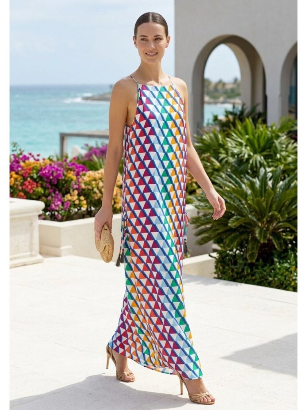 EMMA PAKE FIORELLA MULTI-COLOR PYRAMID PRINT MAXI DRESS